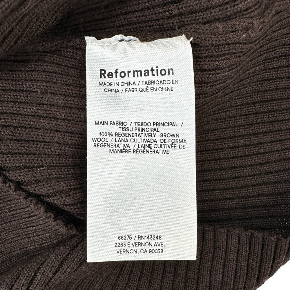 Reformation Lilou Brown Regenerative Merino Wool Off Shoulder Rib Knit Sweater - Picture 9 of 12